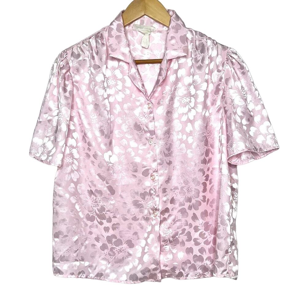 Vintage That’s What! Of California Pink Shiny Floral Short Sleeve Blouse